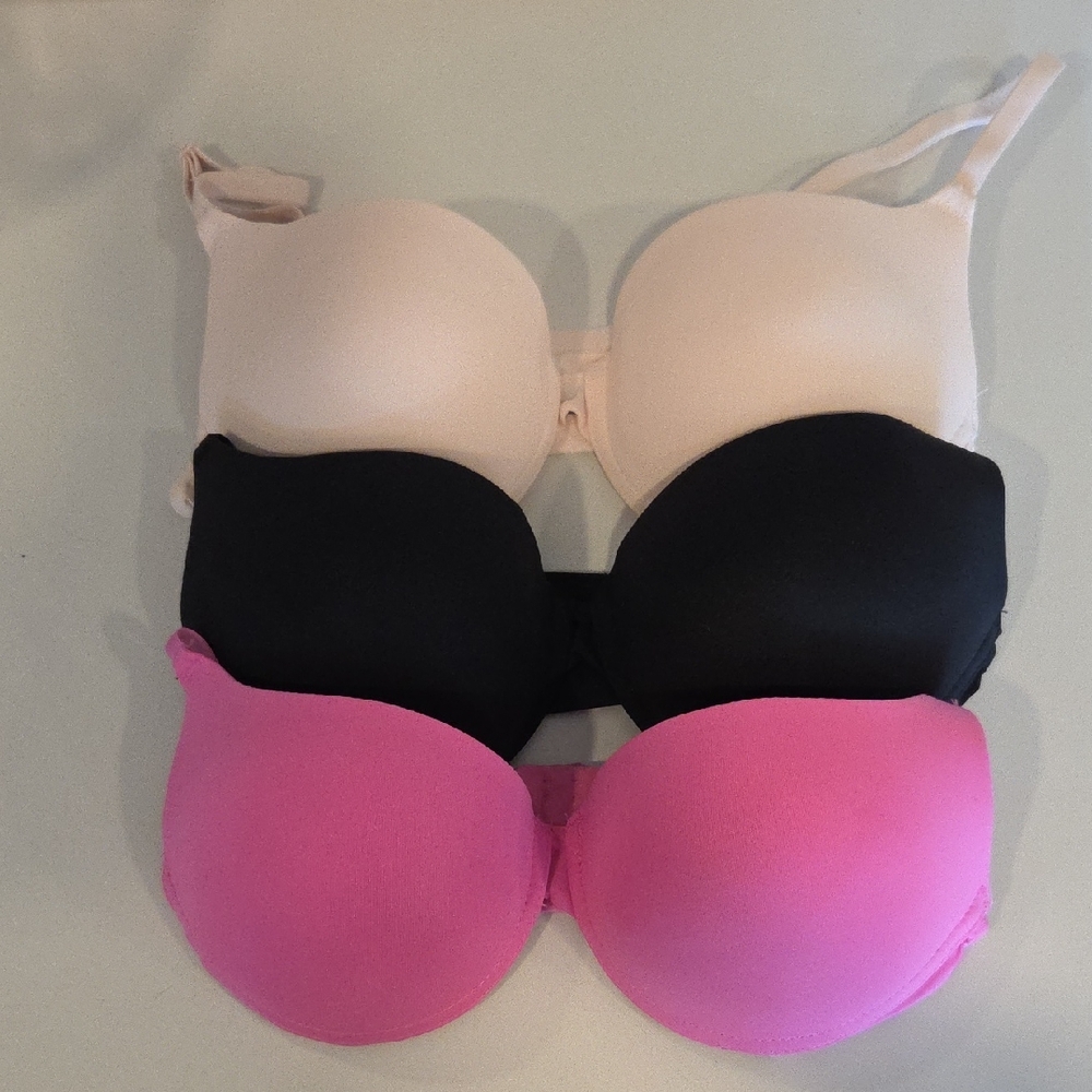 Steve Madden Black, Pink, and Cream Bra Trio Push Up 36B